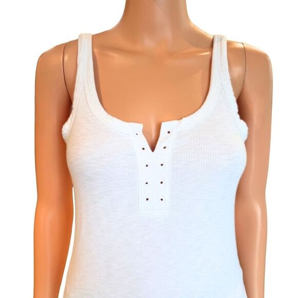 Aerie Women’s White Ribbed Henley Tank Top Medium - Picture 2 of 5